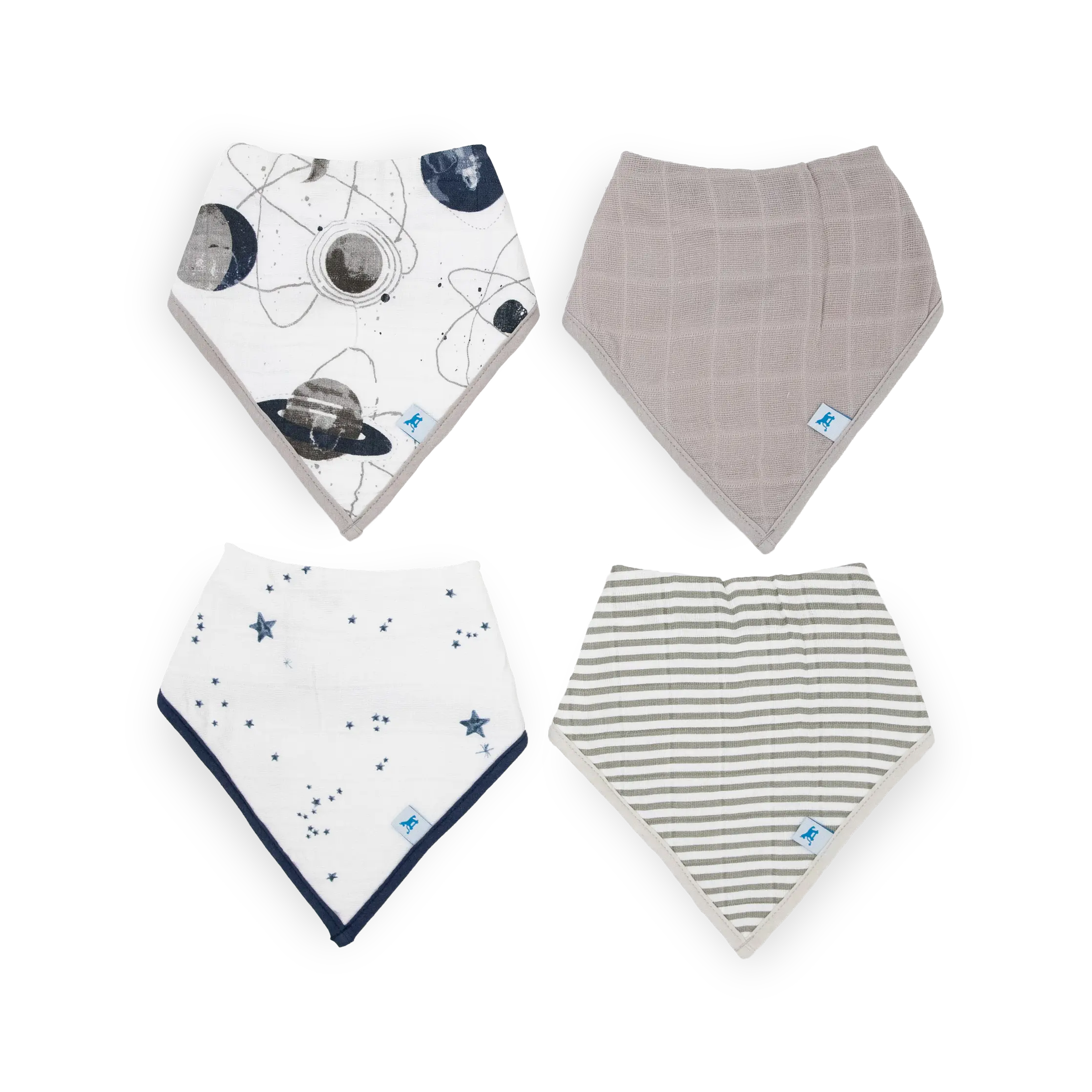 Cotton Muslin + Fleece Bandana Bib 4 Pack - Planetary