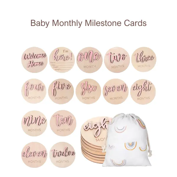 Baby Monthly Milestone Cards, 7 Pack 3D Wooden Milestone Discs for Newborn Photo Props, Baby Shower Gift Summer Gift