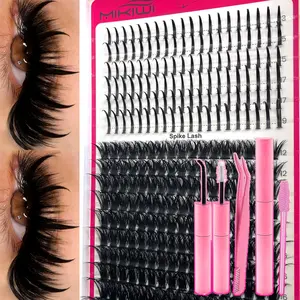 Spikes Lash Clusters Natural Eyelash Clusters kit Wispy Manga Lash Extension Unique spiky Cluster Eyelash Extensions Anime individuals Fairy clusters Lashes 12-19mm 290Pcs DIY At Home Makeup