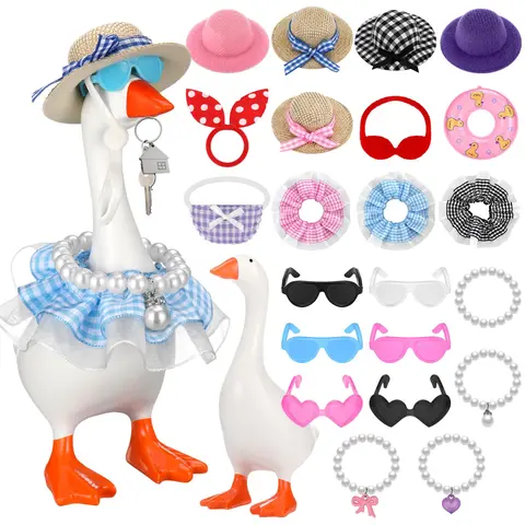 7-Inch Desk Goose Statue with Dress-Up Outfits - Pearl-Enhanced Dopamine Decor, Cute Figurines, Cute Desktop Decoration, Trendy Desktop Ornaments, Table Desk Ornament, Home & Festive Decor Accessory (Options: Goose Only, Outfits Only, Full Set),home decor
