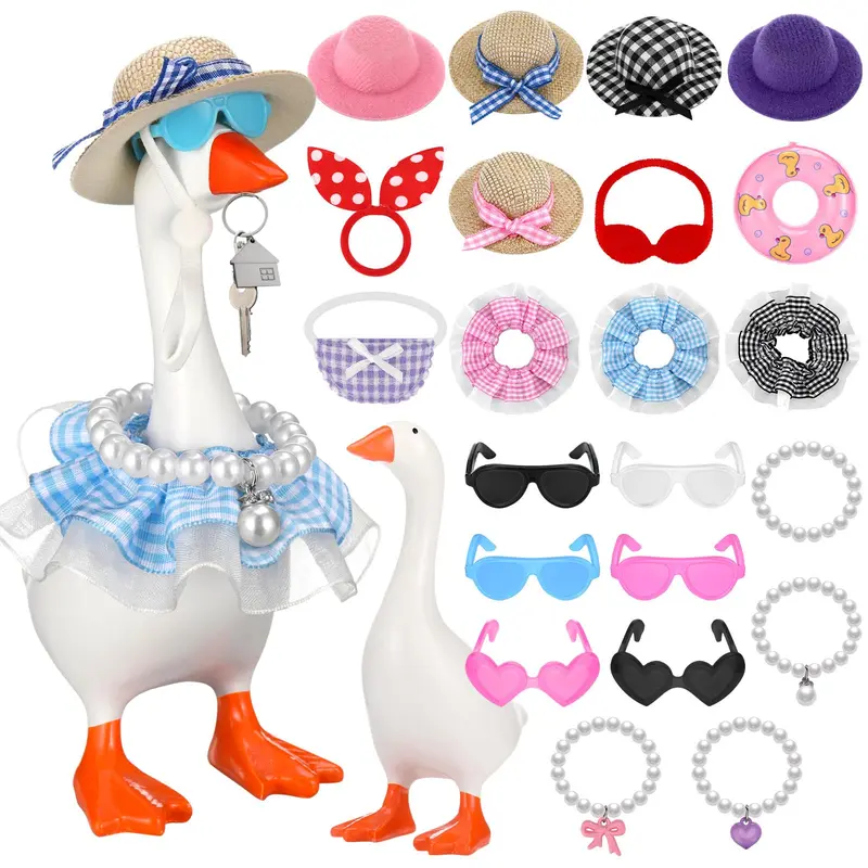 7-Inch Desk Goose Statue with Dress-Up Outfits - Pearl-Enhanced Dopamine Decor, Cute Figurines, Cute Desktop Decoration, Trendy Desktop Ornaments, Table Desk Ornament, Home & Festive Decor Accessory (Options: Goose Only, Outfits Only, Full Set),home decor