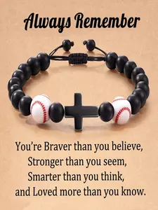 Cross & Baseball Beaded Bracelet, High Quality Bracelet, Fashion Bracelet for Men & Women for Daily Clothing Decor, Trendy All-match & Exquisite Jewelry for Birthday Gift, Religious Jewelry Gift, Fashion Cross Bangle