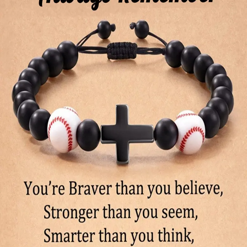 Cross & Baseball Beaded Bracelet, Adjustable Beaded Design, Adjustable Bracelet, Fashionable Bracelet, Fashion Bracelet for Men & Women for Daily Clothing Decor, Jewelry for Birthday Gift, Religious Jewelry Gift