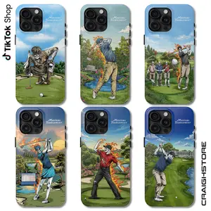 Skeleton Golf Masters Championship Phone Case, Flaming Skull Swing Legend Phone Cover, Burning Skull Golfer ArtistGolf Lover for 15 16 17 Pro Max
