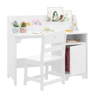 GARVEE Stylish Wooden Study Desk and Chair Set with Hutch and Storage for Ages 3-12, Ideal for Bedrooms and Study Rooms, Perfect for Student Writing and Computer Workstation.
