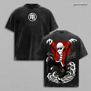 Master Roshi (Kame-Sennin) Shirt Anime Vintage Washed Graphic Tee Turtle Hermit Kanji Symbol Martial Arts Sensei Oversized Streetwear Shirt for Anime Fans