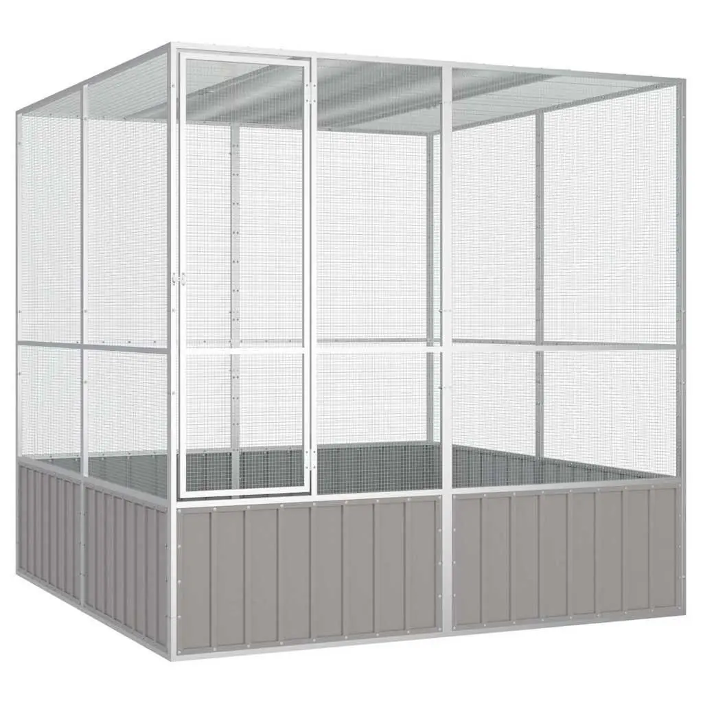 vidaXL Bird Cage, Outdoor Bird Aviary Budgie Cage for Yard Backyard Farm, Large Parrot Cage Habitat Bird House, Gray Galvanized Steel 171552