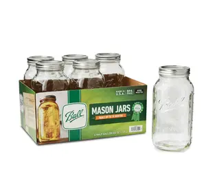 Ball Glass Mason Jar with Lid & Band, Wide Mouth, 64 Ounces, 6 Count