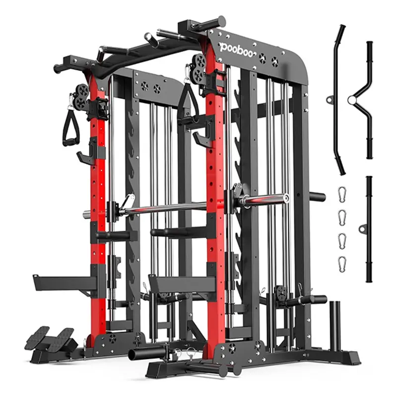 Pooboo High Capacity Steel Alloy Adjustable Indoor Power Cage - 2000LB Squat Fitness Machine, Lat Pulldown System, Dual Pulley Cable Crossover, Full Body Home Workout Station, Strength Training Equipment, Adjustable Exercise Machine