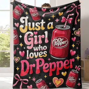 Dr. Pepper Retro Cool Vibe American Style Flannel Slogan Blanket, A Warm Nap Blanket,Weighted Throw, Classic Warm Decor Piece, Ideal Gift for Loved Ones,Suitable for Use in Offices, Sofas, and Travel Settings, Etc.