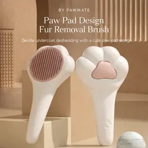 Self Cleaning Pet Deshedding Brush with Release Button | Easy Loose Undercoat Removal | Cat & Dog Grooming | Cute Paw Design | For Long and Short Haired | Massage
