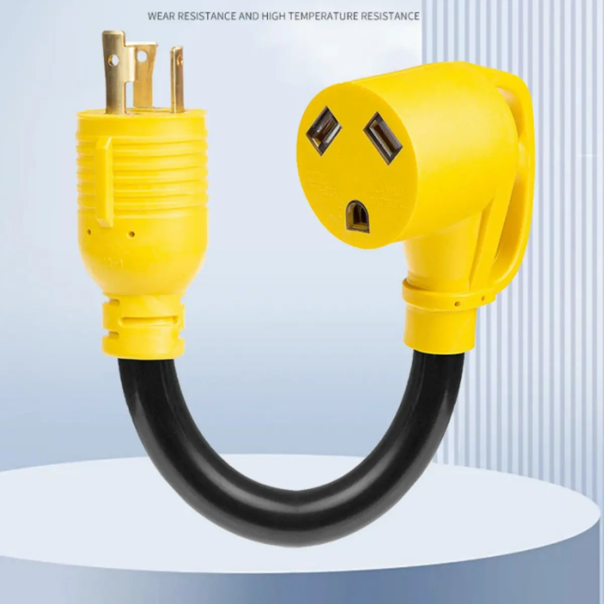 30 Amp 125V 3-Prong RV Generator Adapter Cord, 1 FT Heavy-Duty SJTW 10/3 Yellow Power Adapter 30 Amp 125V 3-Prong RV Generator Adapter Cord, 1 FT Heavy-Duty SJTW 10/3 Yellow Power Adapter