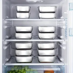 Stainless Steel Food Storage Container, Fridge Storage Container, 10pcs/set Square Food Storage Box with Lid, Refrigerator Organizer, Kitchen Tools, Kitchen Utensils