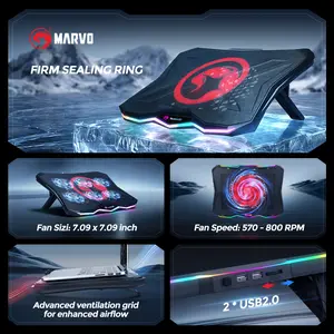 Marvo Laptop Cooling Pad - 6.5-45° Adjustable Ergonomic Stand, 570-800PRM Variable Speed Fan, 2 USB Ports, RGB Mixed Light, Compatible with 9-17.3 Inch Laptops for Gaming/Office