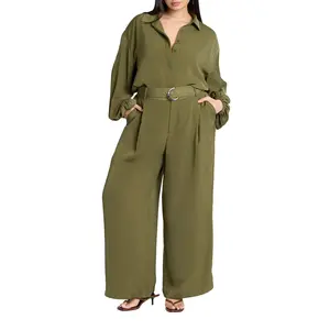 ELOQUII Women's Plus Size Wide Leg Belted Pant