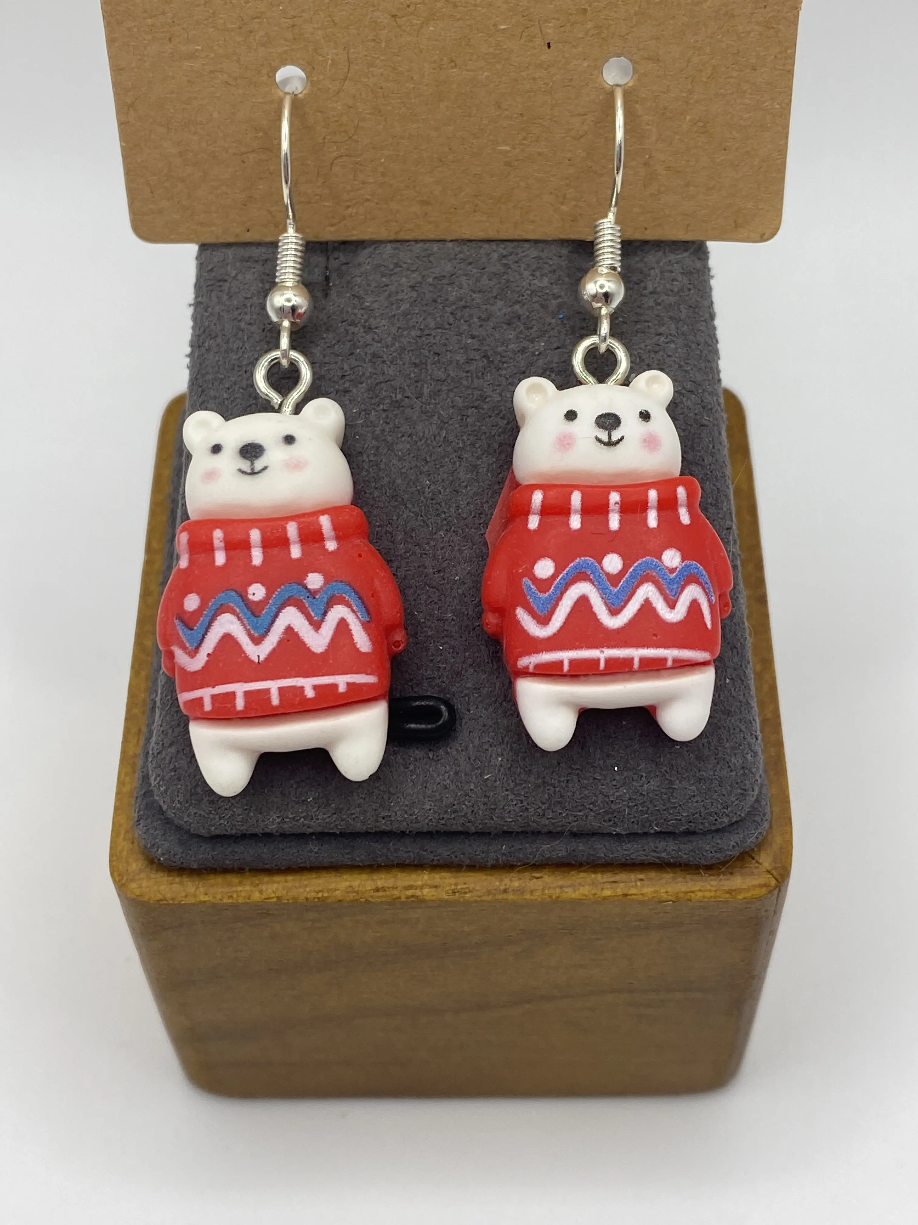3D Christmas Earrings-Polar Bear in Sweater