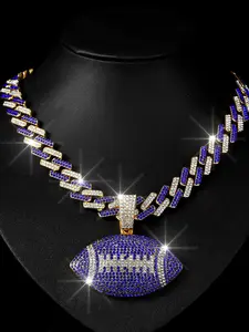 Football Shaped Pendant Necklace, Rhinestones Pendant Necklace, Rhinestone Decor Necklace for Party, Daily Clothing Decor, Trendy All-match & Exquisite Jewelry for Birthday Gift, Bling Stylish Accessory