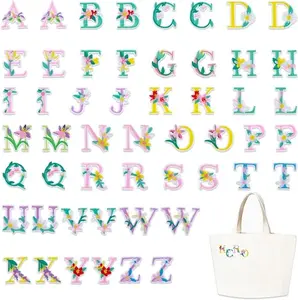 52pcs Iron On Letter Patches, A-Z Flower Embroidery Alphabet Patches Sew Embroidered Patches, Alphabet Patches for Clothing Backpacks Hats Shirts
