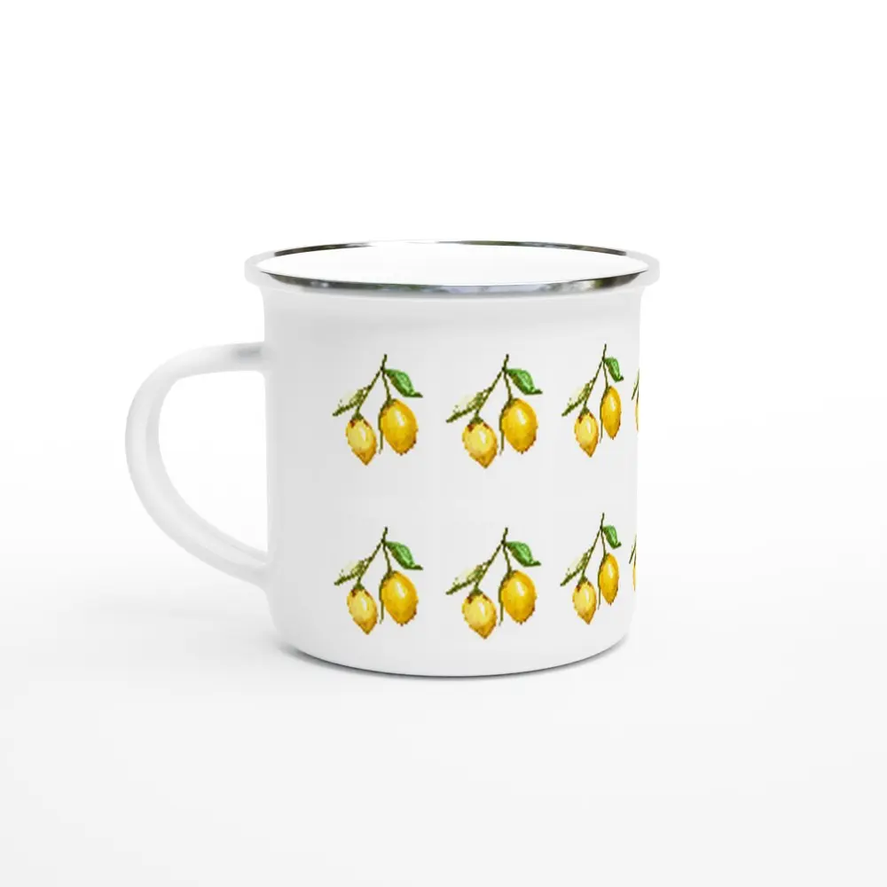 Watercolor Lemon Enamel Mug by Shylon’s Boutique Arts Drinkware Beverage Washable Reusable Coffee Cup