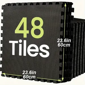 Puzzle Exercise Mat with 24/48 Tiles Interlocking Foam Gym Mats, 24'' X 24'' EVA Foam Floor Tiles, 0.4Inch Thick Protective Flooring Mats for Gym Equipment