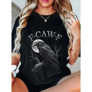 USA Made100% Cotton Unisex Black Crow, F-Caw-F Funny Black Bird moon Gothic Adult Humor T-Shirt Casual Top
