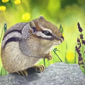 Nibbles the Brave Chipmunk Special Edition Matted Prints of Original Pastel Painting Chipmunk in Nature