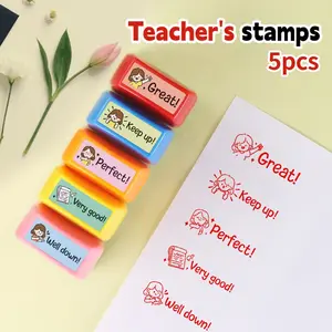 5pcs Teacher Evaluation Reward Incentive Stamps, Cute Cartoon Stamps, Perfect for Holiday Gifts, Office Classroom Party Supplies