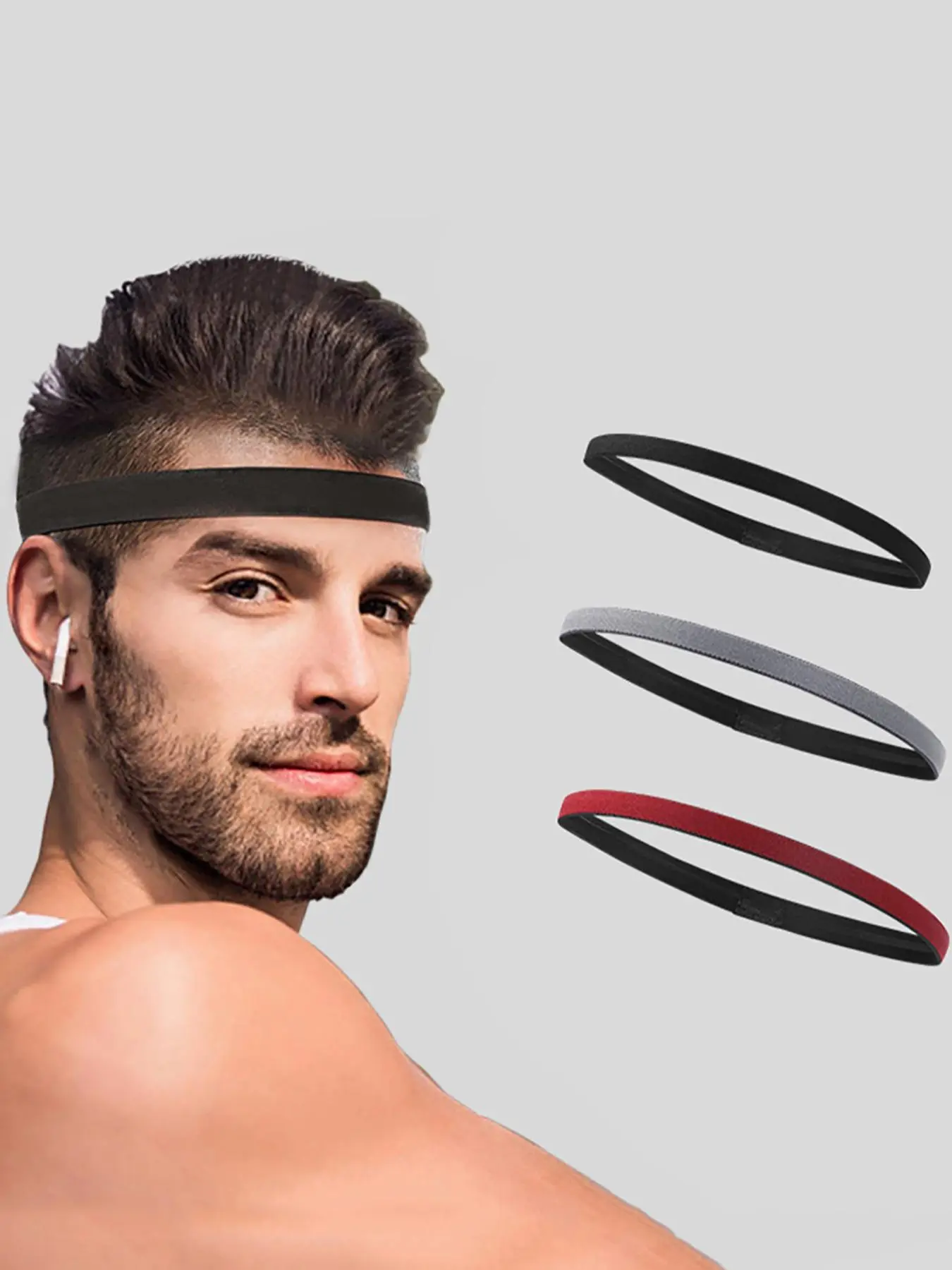 3pcs Men's Summer 2024 Simple Plain Silicone Non-slip Elastic Sports Sweat Wicking Headband, Simple High Stretch Sporty Hair Band for Outdoor Workout Sports Headbands