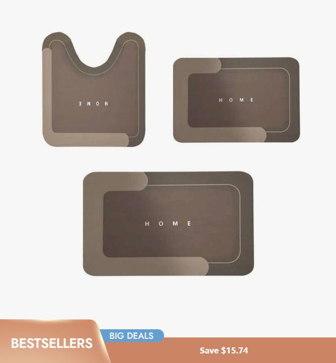 3-Piece HOME Design Bathroom Mat Set, Super Absorbent Microfiber Bath Rugs, Non-Slip Machine Washable U-Shaped Contour & Rectangular Floor Mats For Shower, Toilet, Hotel & Dorm