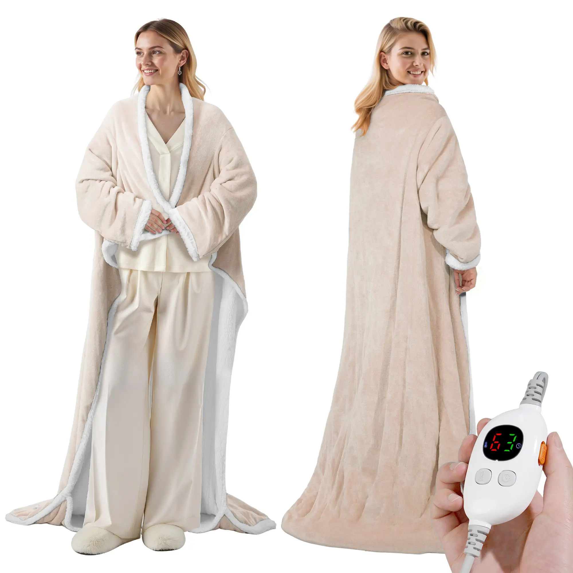 Wearable Heated Blanket, Cozy Warm Blanket, Full Body Electric Robe with Foot Pockets, Long Sleeve and Sleeves, 6 Heat Settings, 9-Hour Timer, Winter Gift