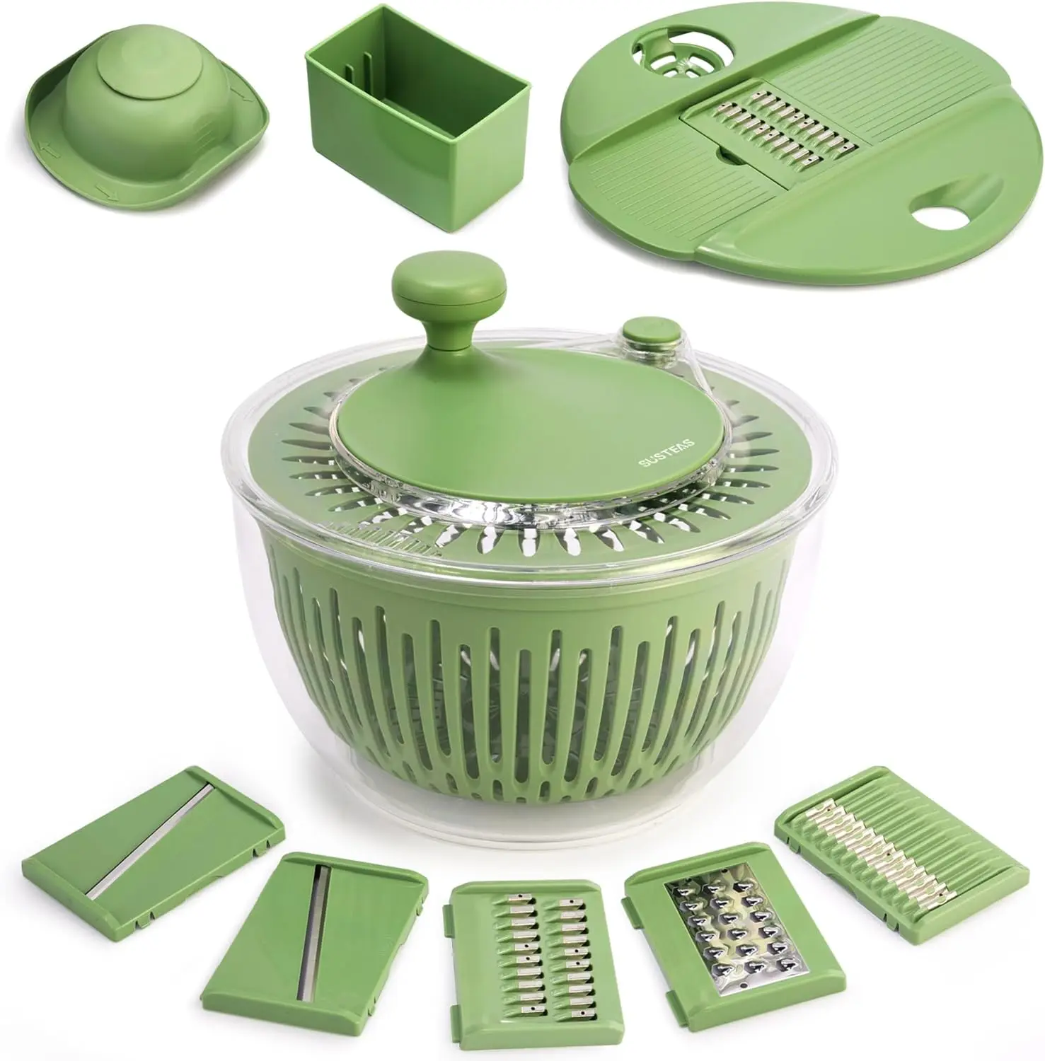 Salad Spinner Large, Vegetables Wash Bowl, Fruits & HerbLettuce Dryer with 5 Blade Slicer Egg Yolk StrainerShredder for Efficient Salad Preparation and FoodWashing, 4.25Qt
