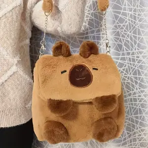 1Pc New Cartoon Capybara Plush Backpack Cute Girls' Bags Plush High-Grade Versatile Doll Plush Bag