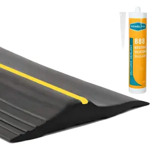 12Ft/3.7M Universal Garage Door Rubber Threshold Strip with 300ml Black Adhesive/Sealant, Weatherproof Seal Strip DIY Weather Stripping Replacement (Black+Yellow)