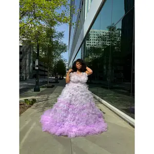 Spring Lavender Tulle Dress with a Train