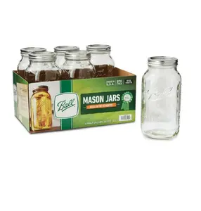 Ball Glass Mason Jar W/Lid & Band, Wide Mouth, 64 Ounces, 6 Count Containers Kitchen