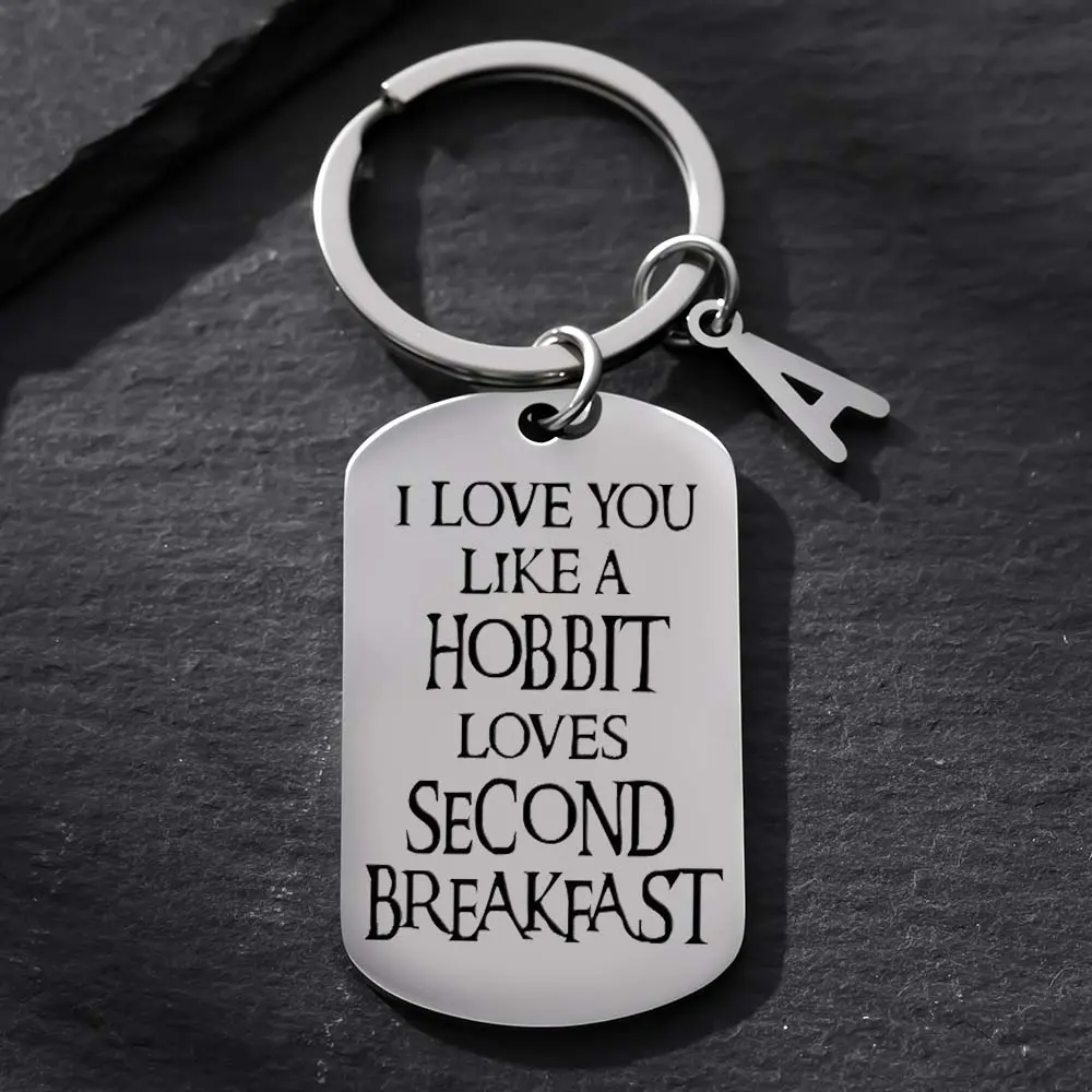 Lord of the Rings Hobbit Design Charm Keychain - Chain-Attached Functional Keyring with "I Love You Like A Hobbit Loves Second Breakfast" Phrase - Ideal Birthday Gift for Men (Boyfriend, Husband, Son), Chain-Attached Keychains, Charm Keychains