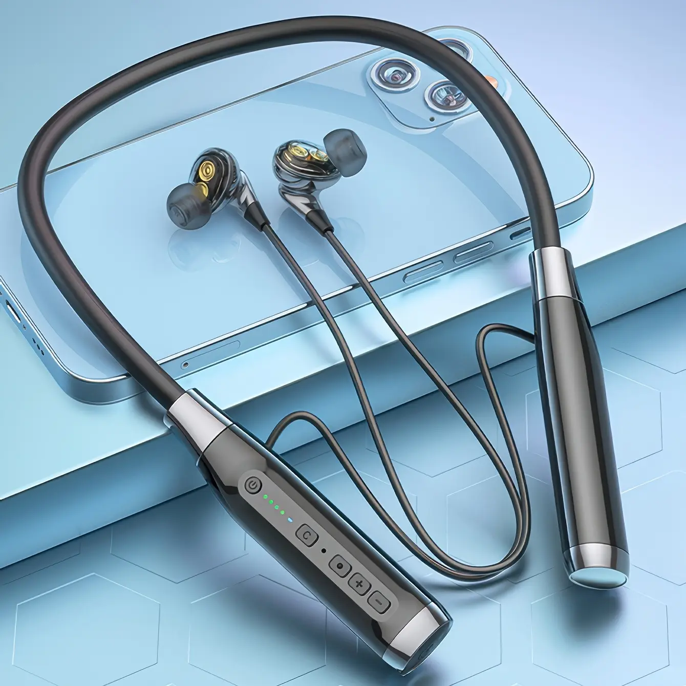 Wireless Bluetooth In-Ear Headset Neckband - 4 Drivers, 100-Hour Battery, Powerful Bass, Stereo Sound, Noise Cancelling, Lightweight, Comfortable Long-Wear, Magnetic Design, Fitness Earbuds, Phone/Tablet Compatible