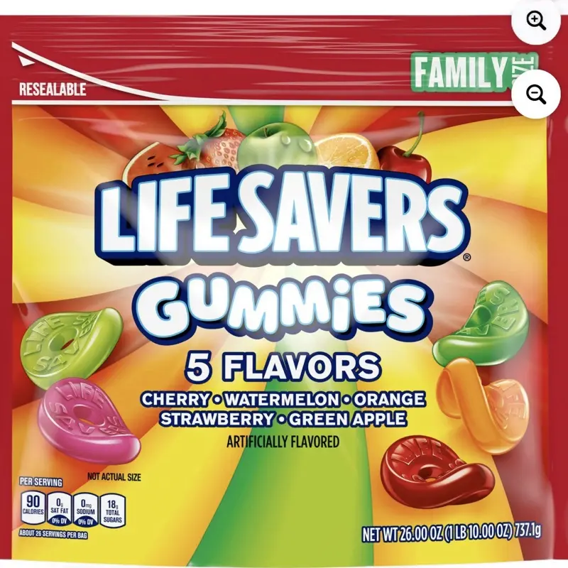 Life Savers Gummies 5 Flavors Gummy Candy Family Size 26 oz Bag Cherry Watermelon Orange Strawberry Green Apple Artificially Flavored