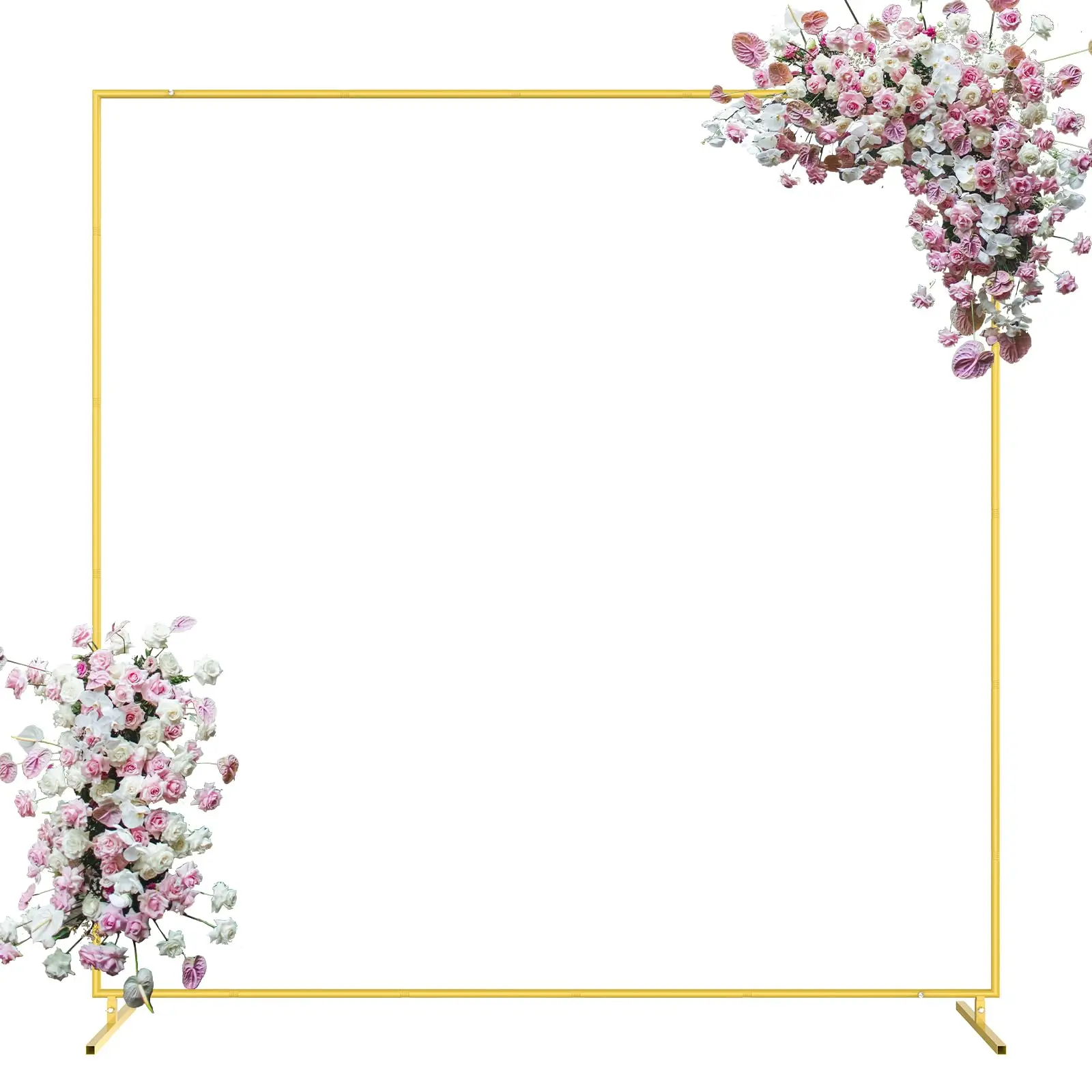 Steel Metallic 6FTx6.6FT Square Backdrop Stand Kit, Gold Wedding Arch for Ceremony, Flower Garden Arbor Frame with Banners for Baby Shower Decorations, Photo