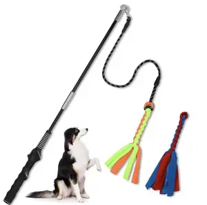 Heavy Duty Dog Flirt Pole Wand, Outdoor Interactive Teaser Rope Toy for High Energy Dogs, Training & Boredom Breaker