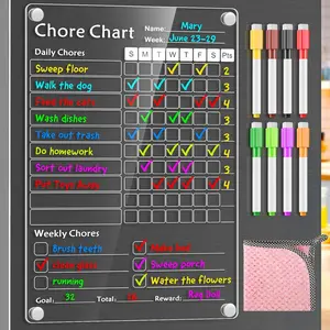 Magnetic Acrylic Chore Chart for Kids, Dry Erase Behavior Chore Chart for Fridge, Reward Chart for Multiple Kids Teens Adults Family, 8"x12" White 1 Pack