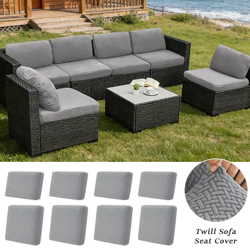 12PCS Super Soft Patio Sofa Covers Twill Fabric Garden Sectional Sofa Seat Covers Plain Washable Sofa Protector Outdoor Removable Washable Covers