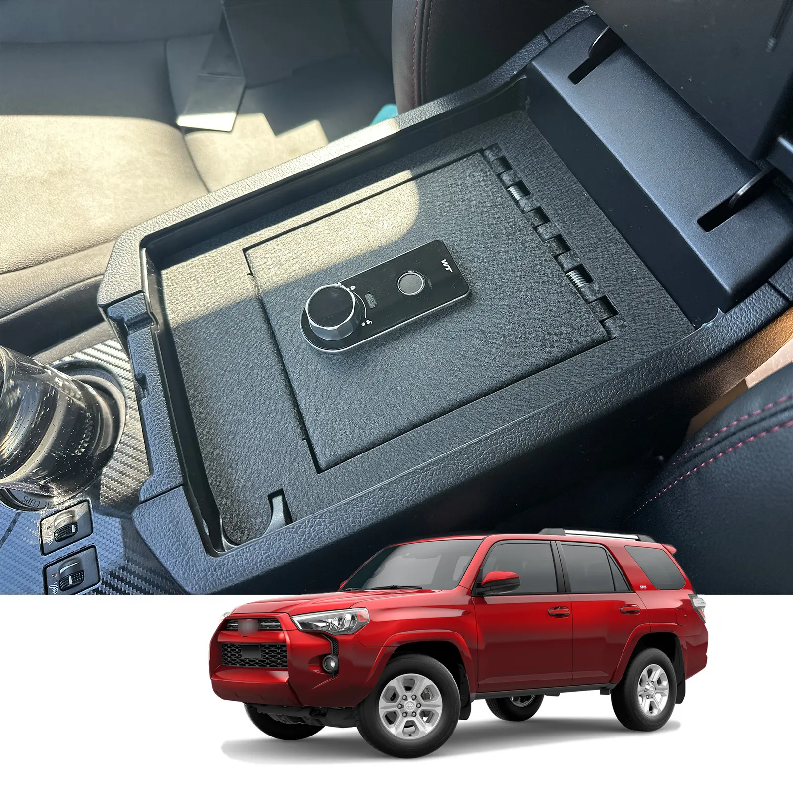 WASAI Center Console Gun Safe Compatible with Toyota 4Runner 2010-2024, Fingerprint Lock with Key