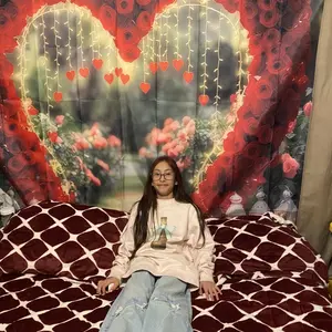 2D Flat, [Party Banner]1pcs Romantic Red Rose Love Arch Party Banner - Heart-Shaped Polyester Photo Backdrop with Fairy Lights & Lanterns, Perfect for Home Decor, Room Wall Decor, And Party Supplies/ Gifts,