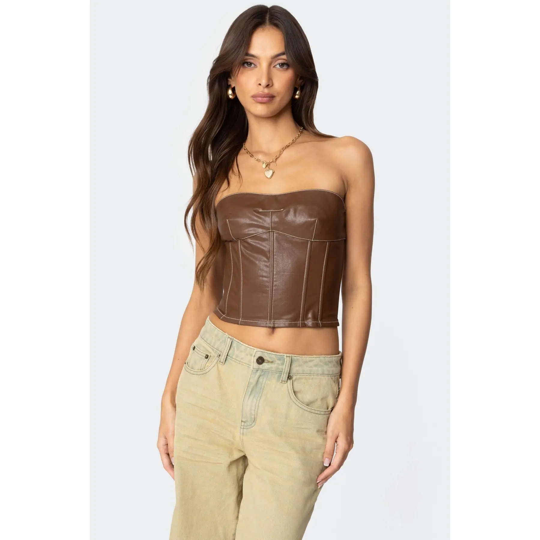 Moss Faux Leather Lace Up Corset Moss Faux Leather Lace Up Corset