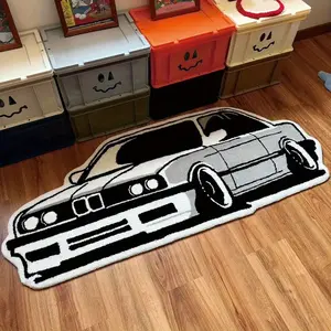 Modern Creative Vintage Car Print Carpet, Decorative Rug, Foldable Plush Modern Runner Rug for Living Room Bedroom Corridor Kitchen, Easy Care Large Area Mat
