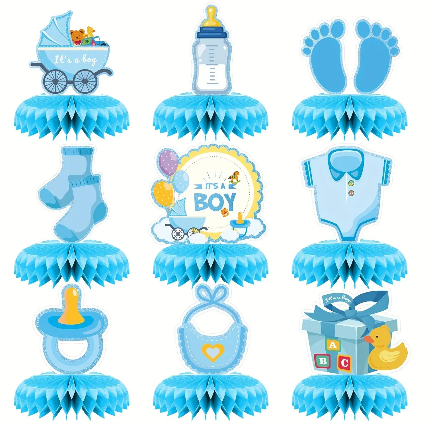 Gender Reveal Honeycomb Centerpieces Table Decorations, 9 Counts/set Baby Shower Centerpieces, Party Decoration Supplies for Baby Shower, Ornaments, Decorative Diy Centerpiece, Party Accessories
