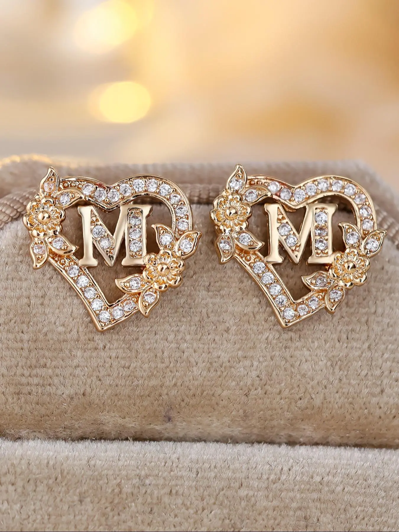 Mother's Day Gift Fashion Hollow Out Heart Shaped Design Stud Earrings, Artificial Zircon Decor Letter Design Earrings for Women, Elegant All-match Trendy Fashionable Accessories for Daily, Dainty Fashion Jewelry, Trendy Jewelry