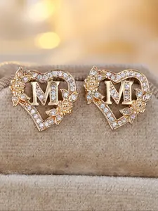Fashion Hollow Out Heart Shaped Design Stud Earrings, Artificial Zircon Decor Letter Design Earrings for Women, Elegant All-match Fashion Accessories for Daily Wear, Stud Earring Jewelry