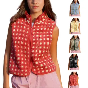 Buenoble Women's Blue Plaid Fleece Vest with Zip-Up Closure & Chest Pocket Soft Cozy Everyday Wear Gilet for Casual Outfits Clothes Girl White Checkered Tops Essential Fitted Womenswear Elegant Black Piece